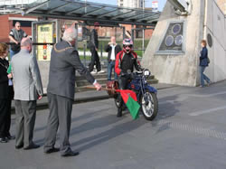 The Lord Mayor of Coventry sets off Steve Marks.